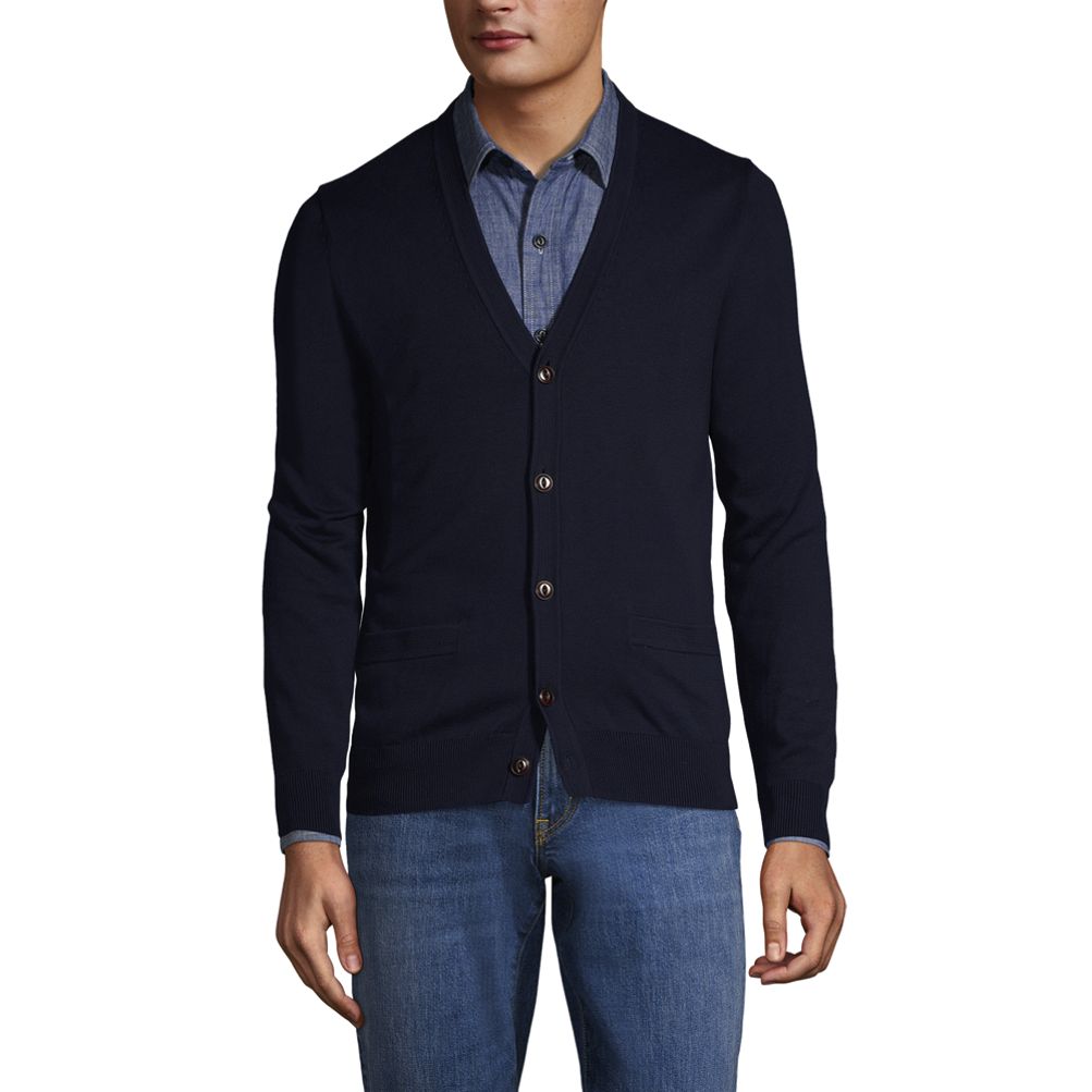 Men's Fine Gauge Supima Cotton V-Neck Cardigan Sweater | Lands' End