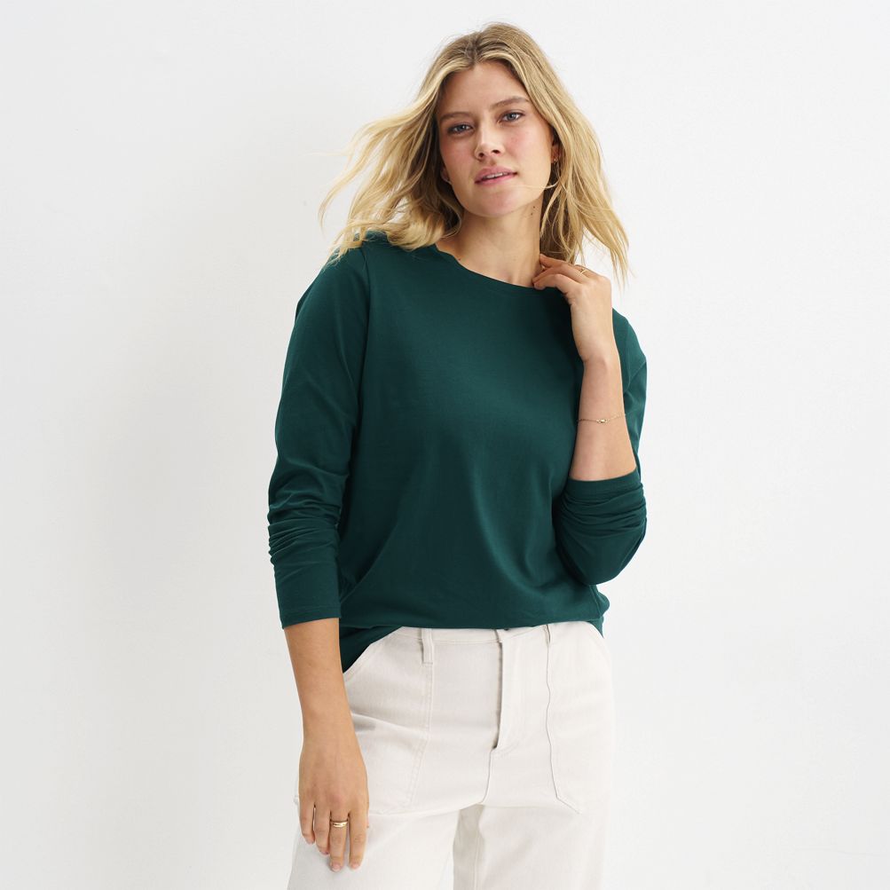 Women's Relaxed Supima Cotton Long Sleeve Crewneck T-Shirt | Lands