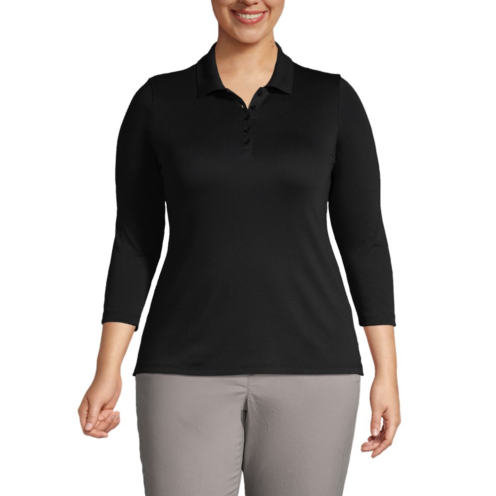 Women's Plus Size Supima Cotton 3/4 Sleeve Polo Shirt