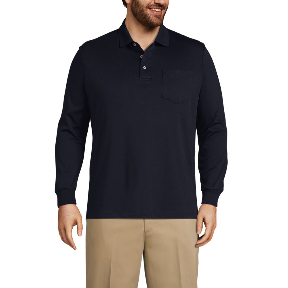 Men's Big and Tall Long Sleeve Super Soft Supima Polo Shirt with Pocket