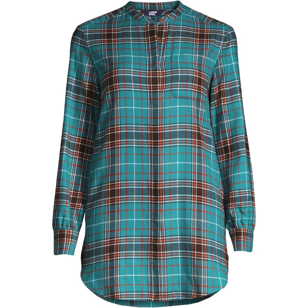 Women's Flannel A-Line Long Sleeve Tunic Top