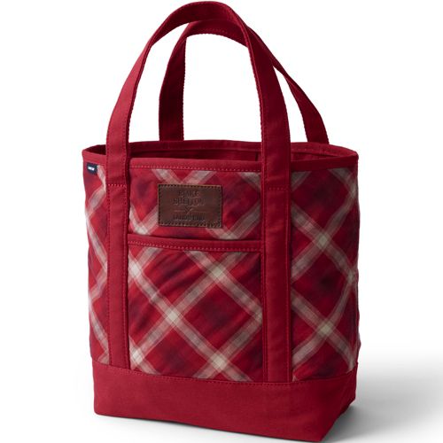 Lands End Canvas Tote Bag Red And Natural ~16x13x6” Interior & Exterior  Pockets
