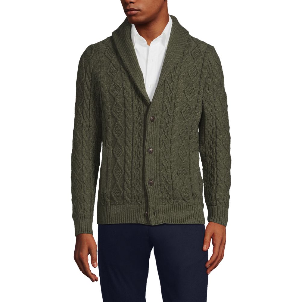 Men's Cotton Blend Cable Shawl Cardigan Sweater | Lands' End